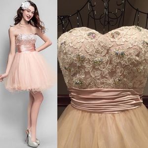 Beaded Sweetheart Mini Midi Princess Dress Pink